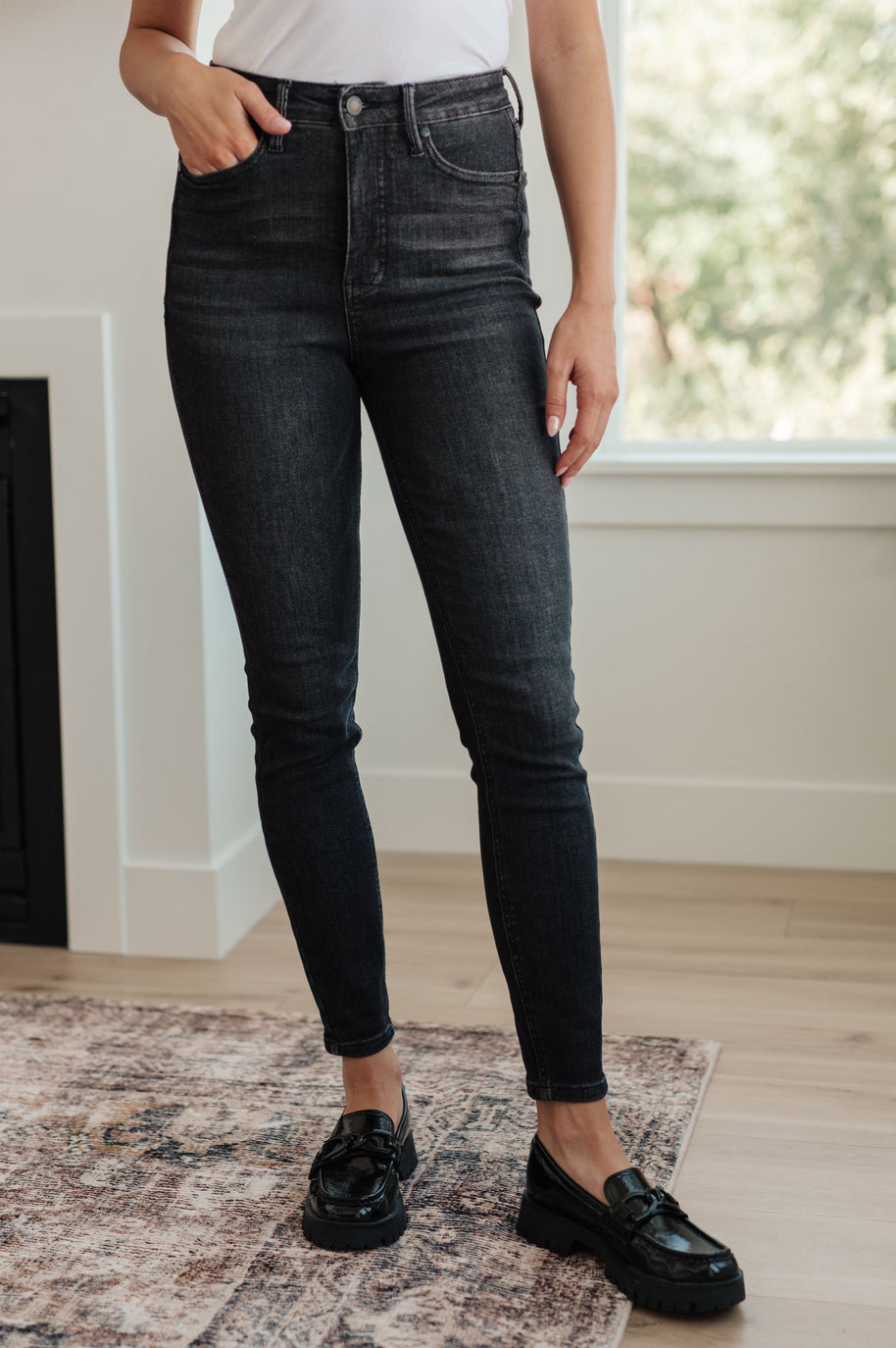 Judy Blue Octavia High Rise Control Top Skinny Jeans in Washed Black-Denim-Ave Shops-[option4]-[option5]-[option6]-[option7]-[option8]-Shop-Boutique-Clothing-for-Women-Online