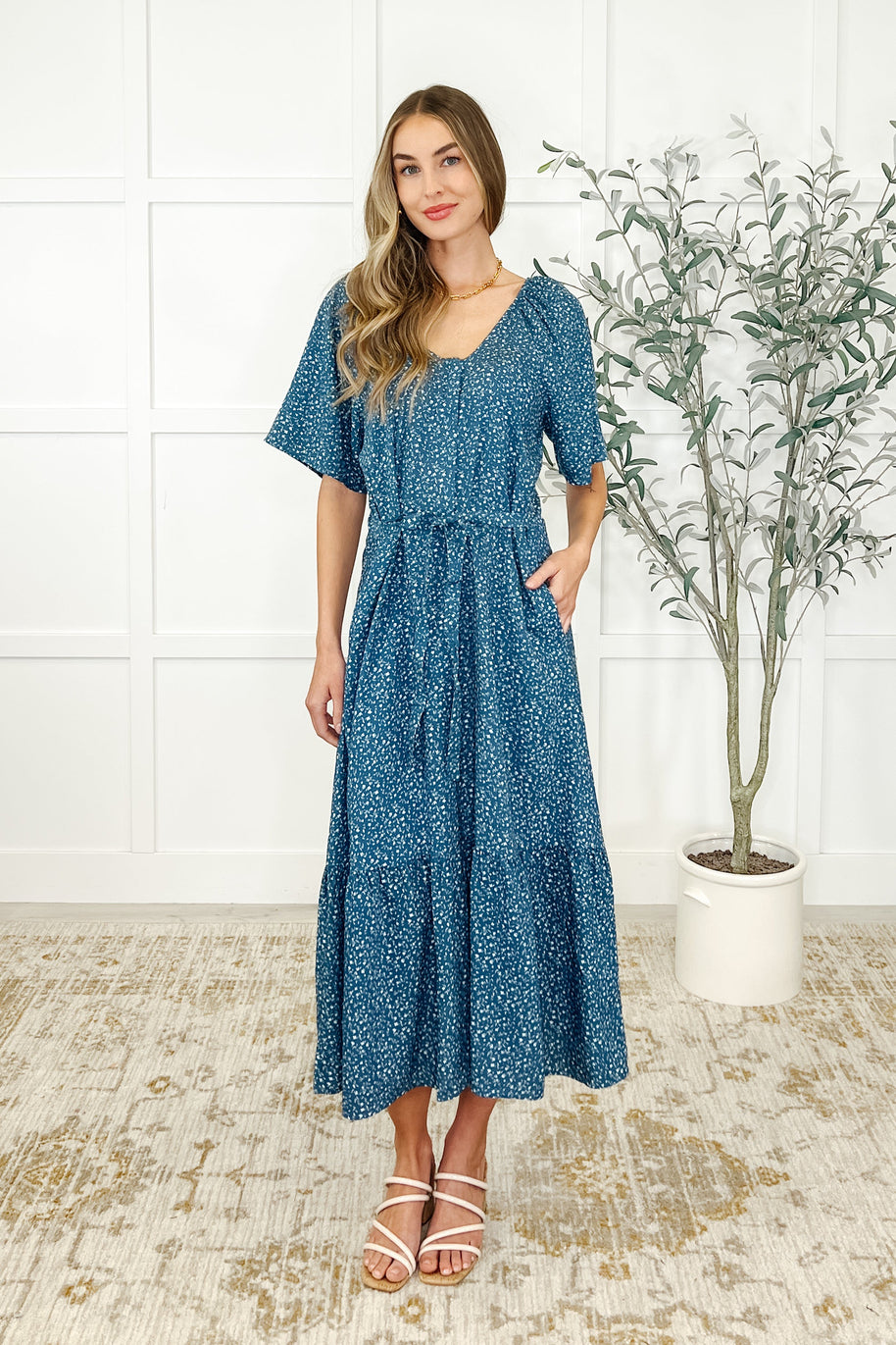 Olive Dress in Blue Vineyard-Womens-Ave Shops-[option4]-[option5]-[option6]-[option7]-[option8]-Shop-Boutique-Clothing-for-Women-Online