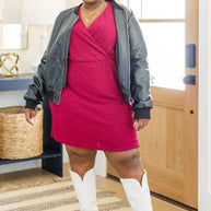 Only You Surplice Neck Sparkle Knit Dress In Magenta-Womens-Ave Shops-[option4]-[option5]-[option6]-[option7]-[option8]-Shop-Boutique-Clothing-for-Women-Online