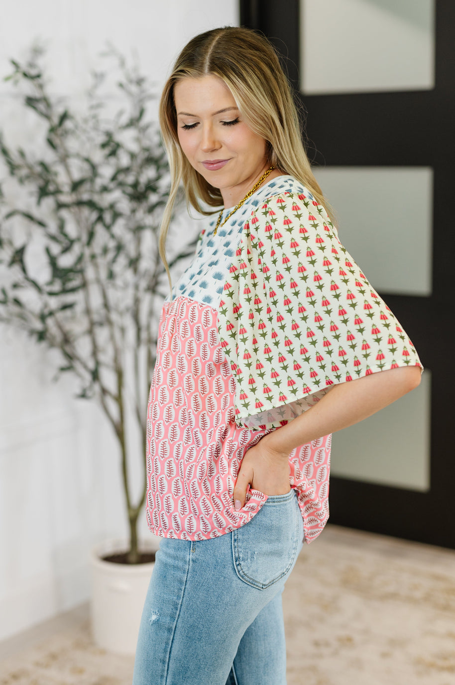 Outside Advantage Mixed Print Boho Blouse-Womens-Ave Shops-[option4]-[option5]-[option6]-[option7]-[option8]-Shop-Boutique-Clothing-for-Women-Online