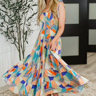 Paint Me Pretty Square Neck Dress in Lime, Blue and Tangerine-Womens-Ave Shops-[option4]-[option5]-[option6]-[option7]-[option8]-Shop-Boutique-Clothing-for-Women-Online