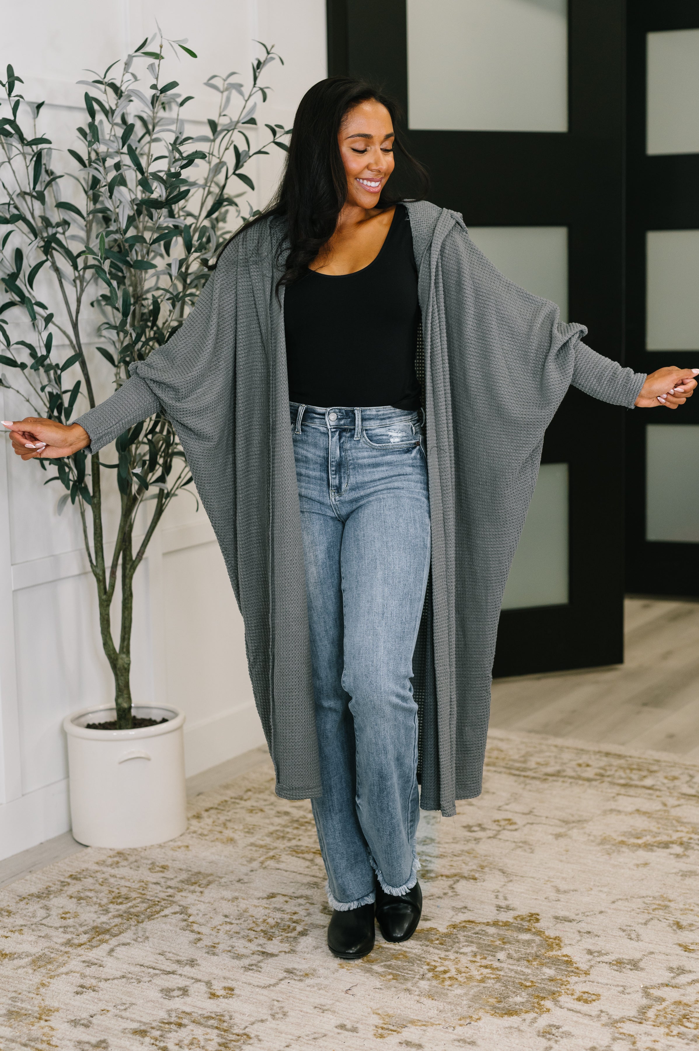 Pamper Travel Hooded Cardigan in Charcoal-Womens-Ave Shops-[option4]-[option5]-[option6]-[option7]-[option8]-Shop-Boutique-Clothing-for-Women-Online