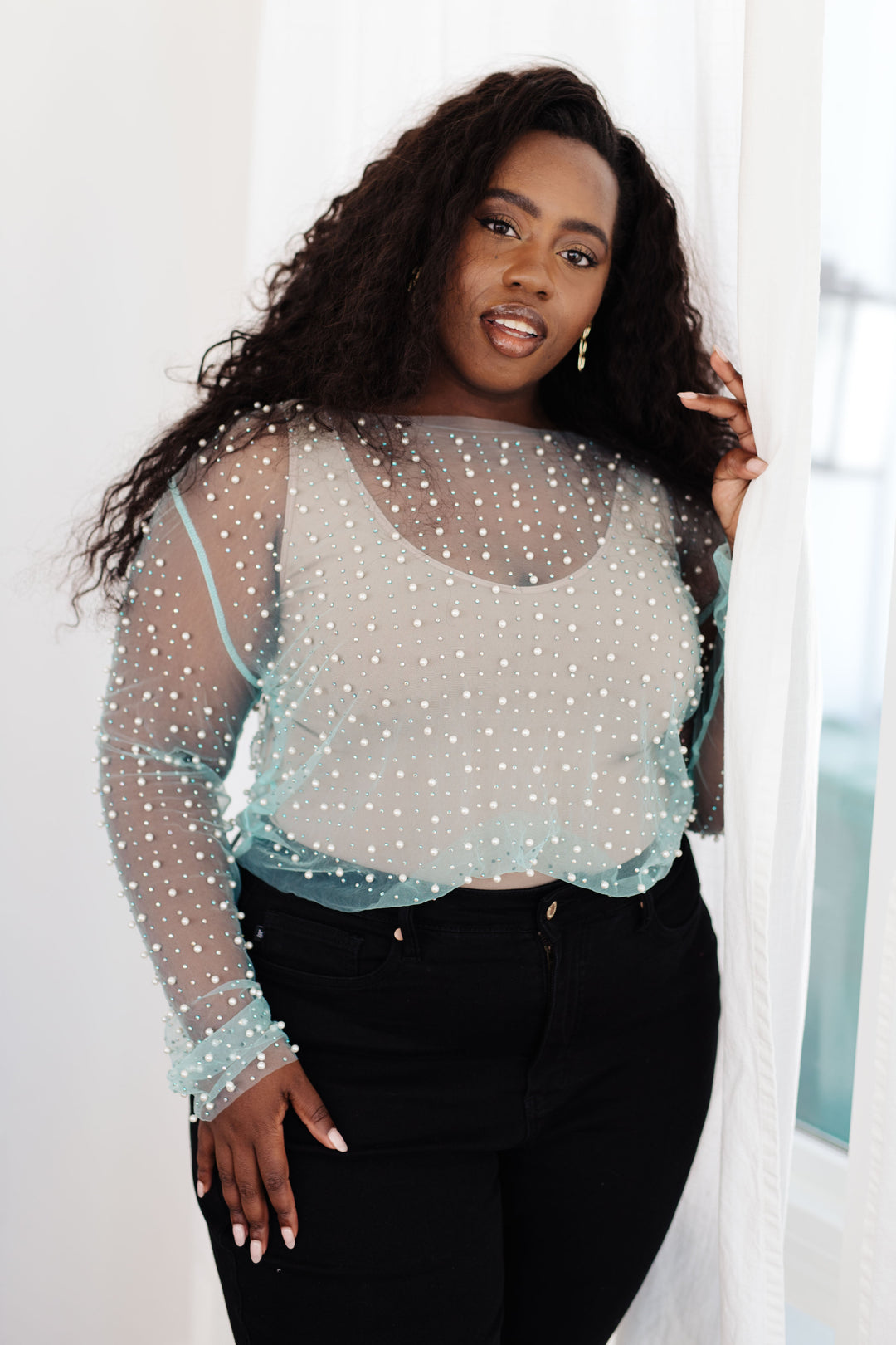 Pearl Diver Layering Top in Light Cyan-Tops-Ave Shops-[option4]-[option5]-[option6]-[option7]-[option8]-Shop-Boutique-Clothing-for-Women-Online