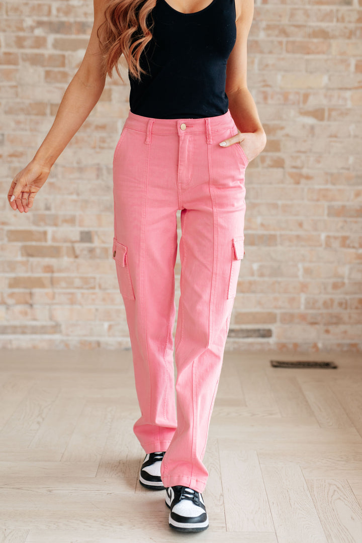 Judy Blue Peggy High Rise Cargo Straight Jeans in Pink-Womens-Ave Shops-[option4]-[option5]-[option6]-[option7]-[option8]-Shop-Boutique-Clothing-for-Women-Online