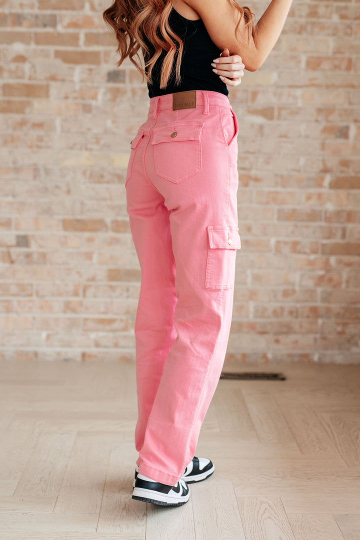 Judy Blue Peggy High Rise Cargo Straight Jeans in Pink-Womens-Ave Shops-[option4]-[option5]-[option6]-[option7]-[option8]-Shop-Boutique-Clothing-for-Women-Online