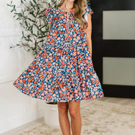 Petal to the Metal Flutter Sleeve Dress in Navy/Coral-Womens-Ave Shops-[option4]-[option5]-[option6]-[option7]-[option8]-Shop-Boutique-Clothing-for-Women-Online