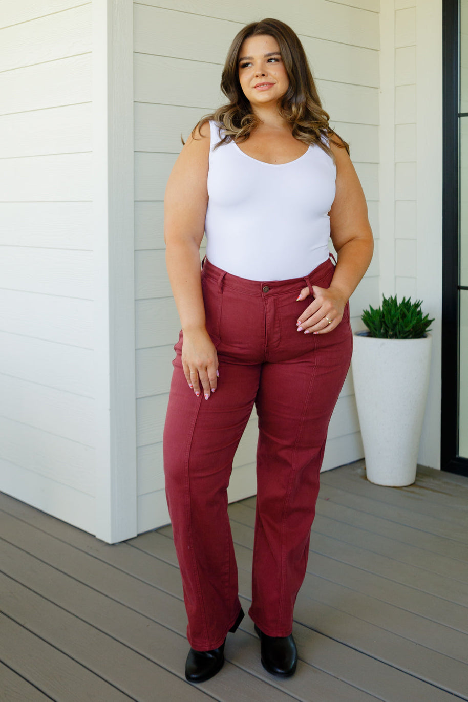 Judy Blue Phoebe High Rise Front Seam Straight Jeans in Burgundy-Denim-Ave Shops-[option4]-[option5]-[option6]-[option7]-[option8]-Shop-Boutique-Clothing-for-Women-Online