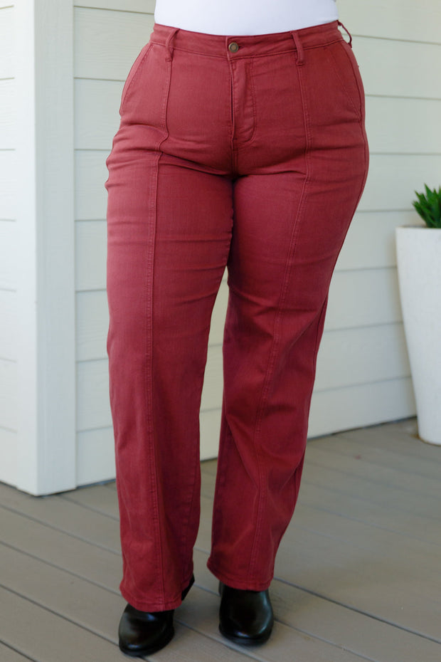 Judy Blue Phoebe High Rise Front Seam Straight Jeans in Burgundy-Denim-Ave Shops-[option4]-[option5]-[option6]-[option7]-[option8]-Shop-Boutique-Clothing-for-Women-Online