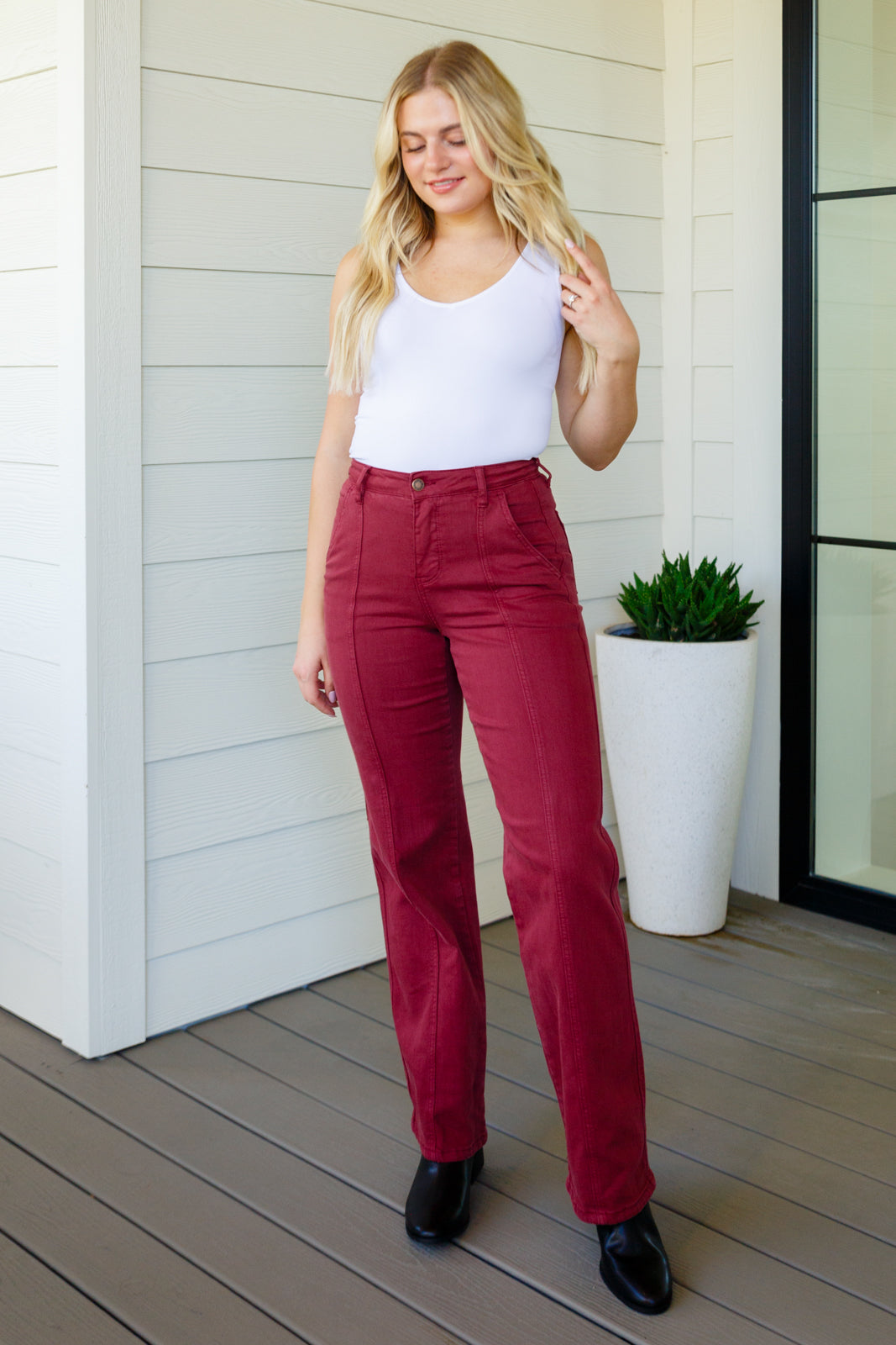 Phoebe High Rise Front Seam Straight Jeans in Burgundy-Denim-Ave Shops-[option4]-[option5]-[option6]-[option7]-[option8]-Shop-Boutique-Clothing-for-Women-Online