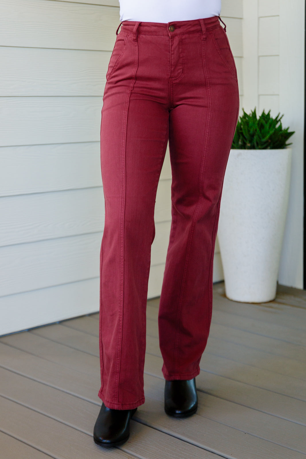 Judy Blue Phoebe High Rise Front Seam Straight Jeans in Burgundy-Denim-Ave Shops-[option4]-[option5]-[option6]-[option7]-[option8]-Shop-Boutique-Clothing-for-Women-Online