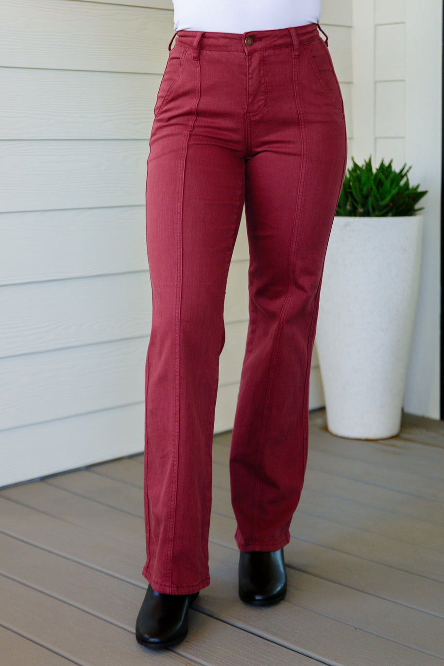 Judy Blue Phoebe High Rise Front Seam Straight Jeans in Burgundy-Denim-Ave Shops-[option4]-[option5]-[option6]-[option7]-[option8]-Shop-Boutique-Clothing-for-Women-Online