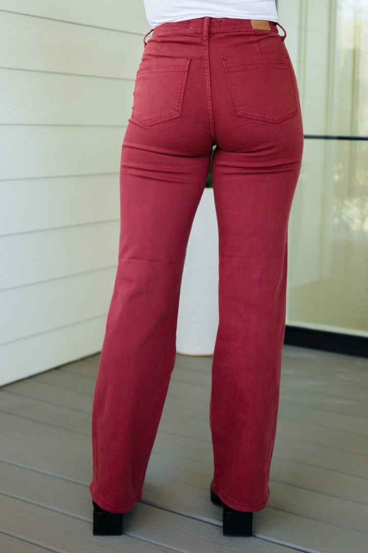 Phoebe High Rise Front Seam Straight Jeans in Burgundy-Denim-Ave Shops-[option4]-[option5]-[option6]-[option7]-[option8]-Shop-Boutique-Clothing-for-Women-Online
