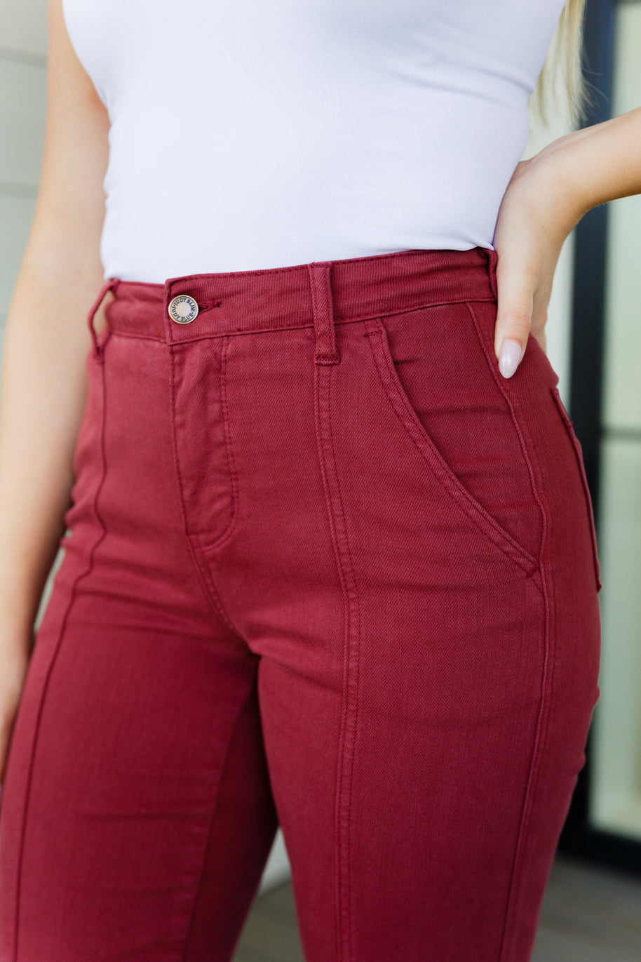 Judy Blue Phoebe High Rise Front Seam Straight Jeans in Burgundy-Denim-Ave Shops-[option4]-[option5]-[option6]-[option7]-[option8]-Shop-Boutique-Clothing-for-Women-Online