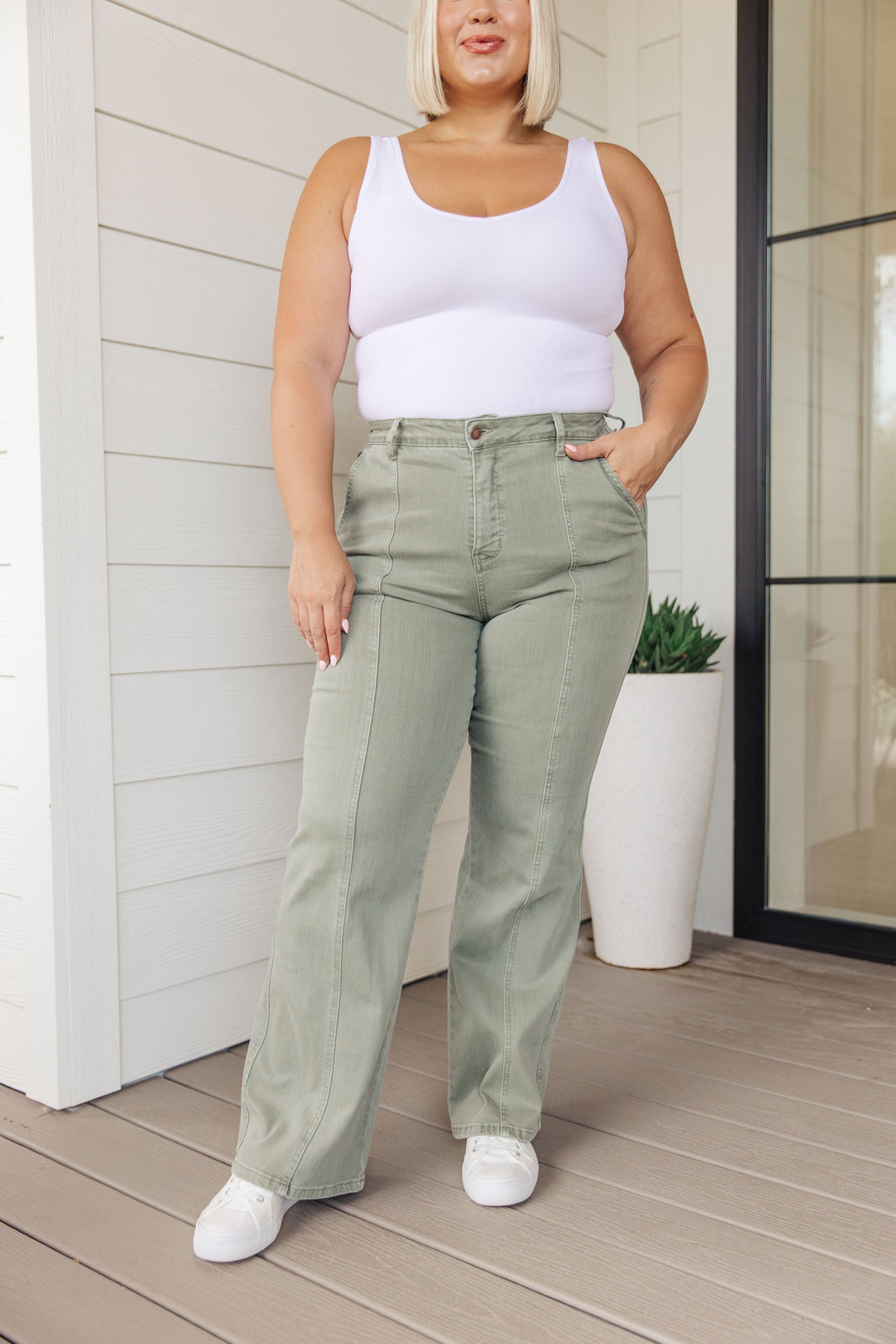 Judy Blue Phoebe High Rise Front Seam Straight Jeans in Sage-Denim-Ave Shops-[option4]-[option5]-[option6]-[option7]-[option8]-Shop-Boutique-Clothing-for-Women-Online