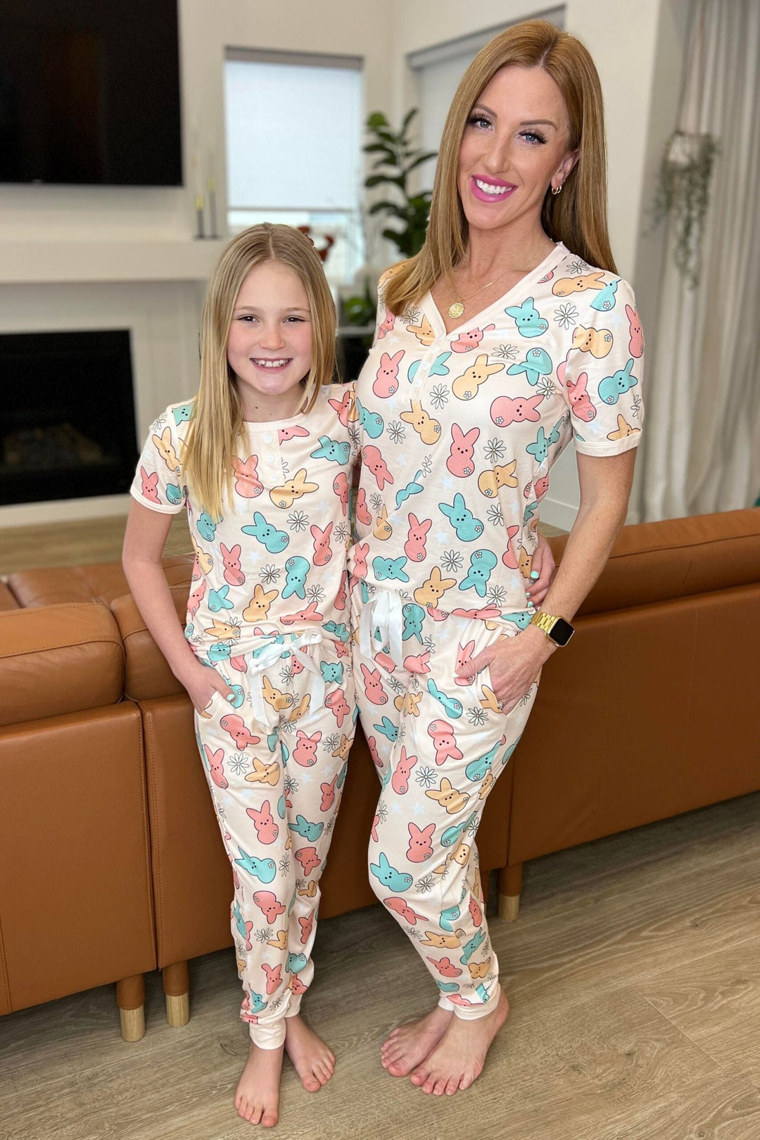 Shirley & Stone Matching Mommy & Me Short Sleeve Jogger Pajama Set - Pink Peep Bunny-Preorder Close 01.10.2024-Shirley & Stone-[option4]-[option5]-[option6]-[option7]-[option8]-Shop-Boutique-Clothing-for-Women-Online