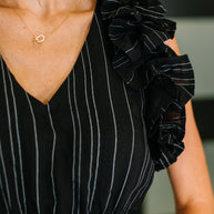 Pinstripe Romance V-Neck Ruffle Sleeve Dress in Black-Womens-Ave Shops-[option4]-[option5]-[option6]-[option7]-[option8]-Shop-Boutique-Clothing-for-Women-Online
