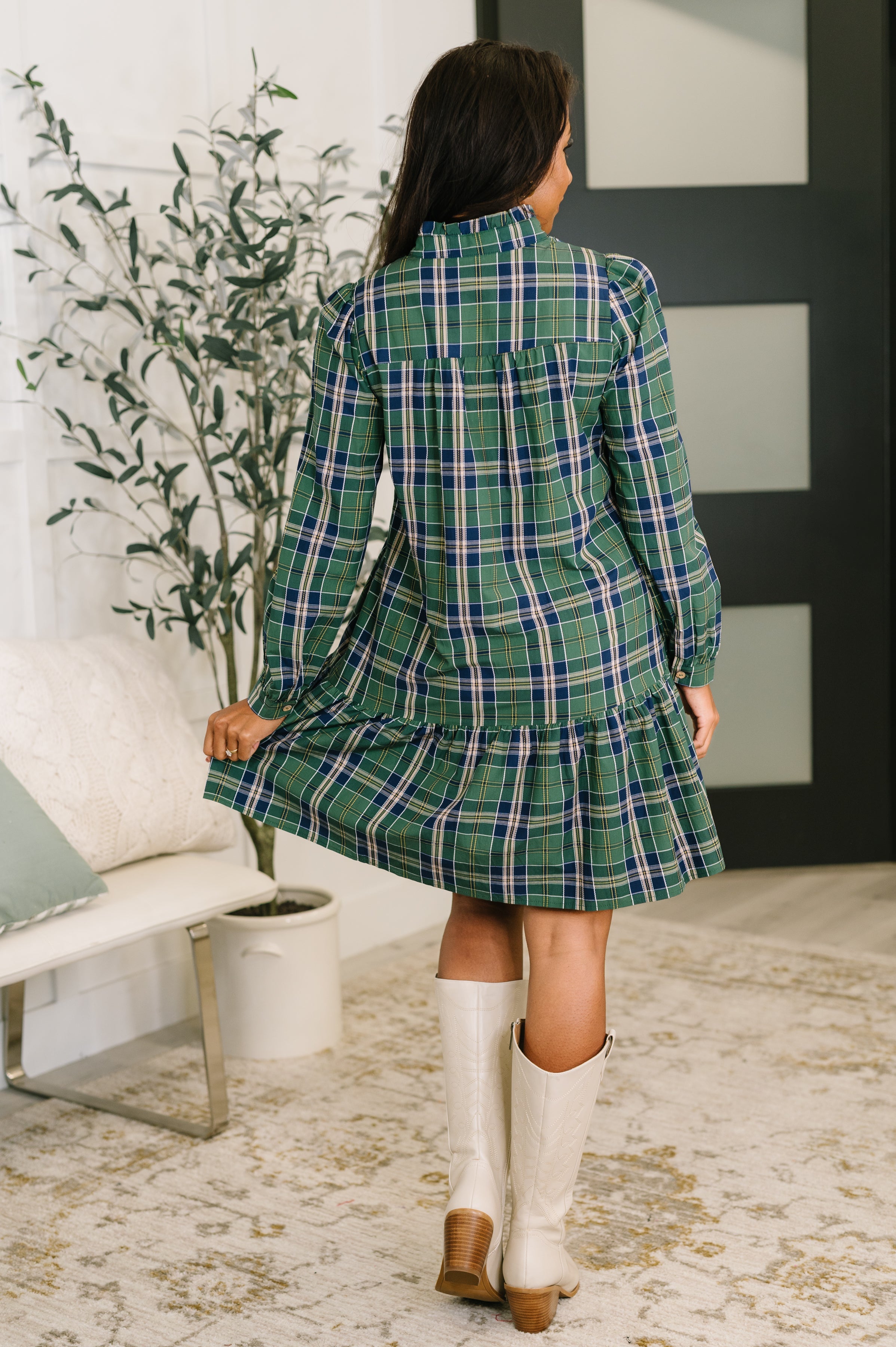 Plaid Perspective Split Neck Long Sleeve Dress-Womens-Ave Shops-[option4]-[option5]-[option6]-[option7]-[option8]-Shop-Boutique-Clothing-for-Women-Online