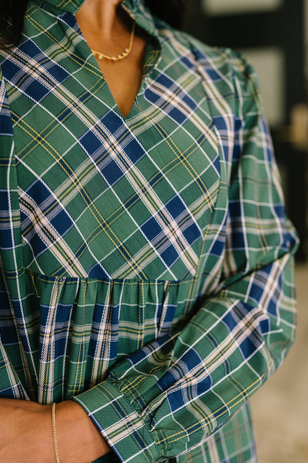 Plaid Perspective Split Neck Long Sleeve Dress-Womens-Ave Shops-[option4]-[option5]-[option6]-[option7]-[option8]-Shop-Boutique-Clothing-for-Women-Online