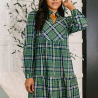 Plaid Perspective Split Neck Long Sleeve Dress-Womens-Ave Shops-[option4]-[option5]-[option6]-[option7]-[option8]-Shop-Boutique-Clothing-for-Women-Online