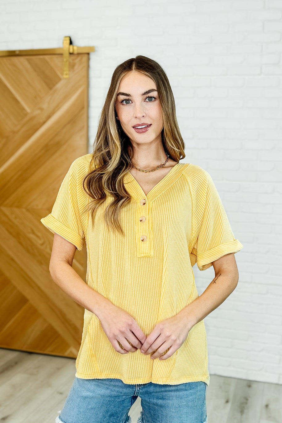 Plain and Sassy V-Neck Tee in Lemonade-Womens-Ave Shops-[option4]-[option5]-[option6]-[option7]-[option8]-Shop-Boutique-Clothing-for-Women-Online