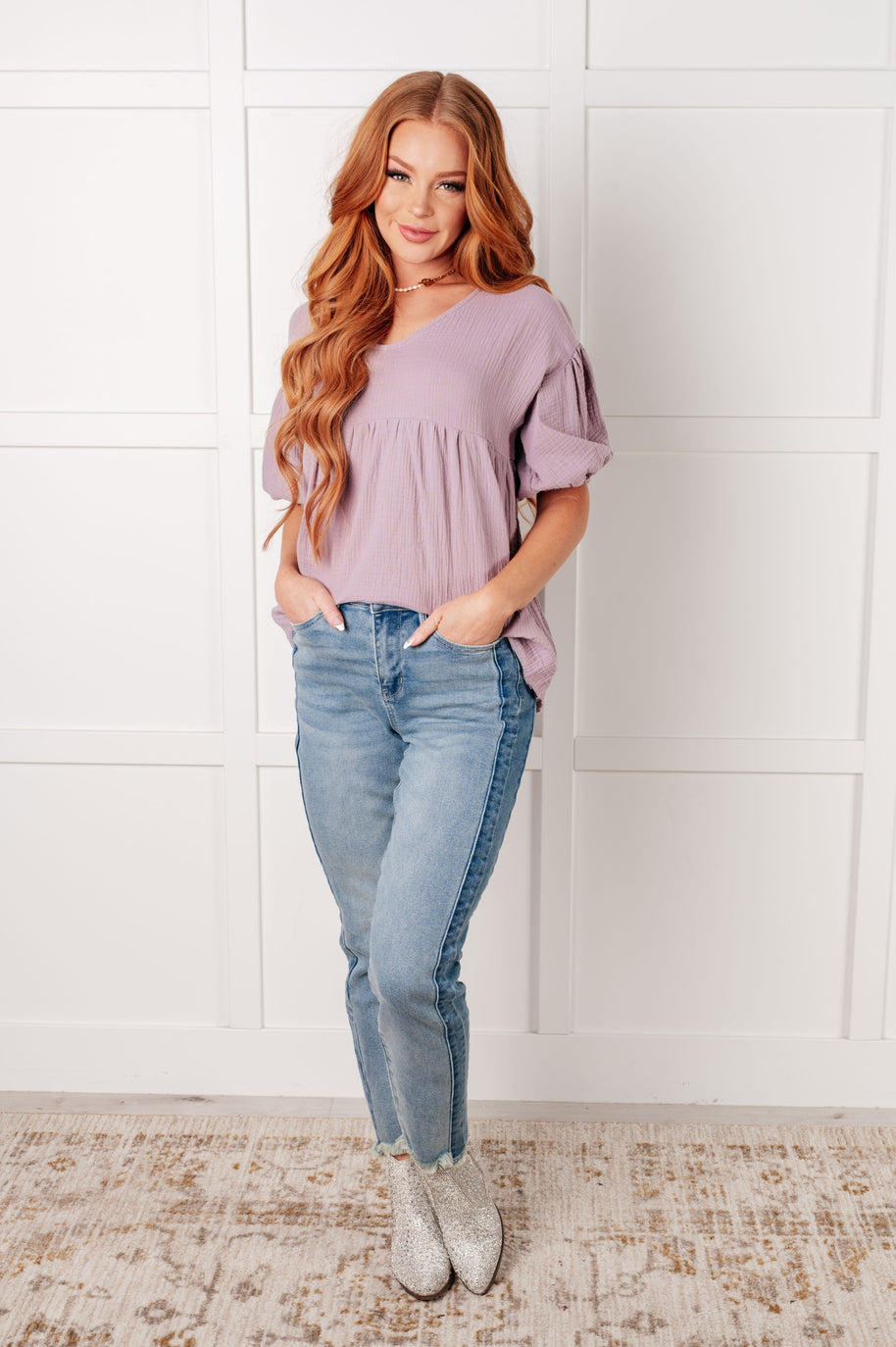 Pleasantly Perfect Bubble Sleeve Peasant Blouse-Blouses-Ave Shops-[option4]-[option5]-[option6]-[option7]-[option8]-Shop-Boutique-Clothing-for-Women-Online