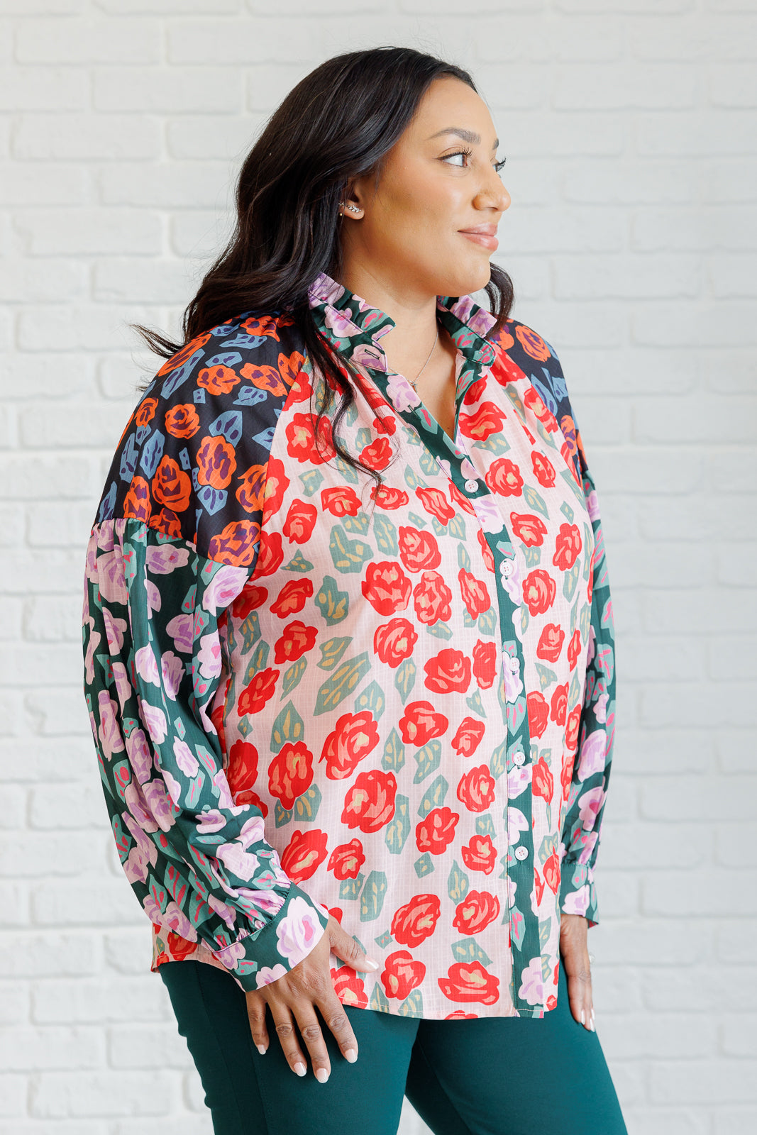 Presupposed Ideas Mixed Print Button Up Blouse-Blouses-Ave Shops-[option4]-[option5]-[option6]-[option7]-[option8]-Shop-Boutique-Clothing-for-Women-Online