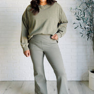 Rae Mode Building Habits Twill Flared Crossover Waist Pant in Dusty Olive-Bottoms-Ave Shops-[option4]-[option5]-[option6]-[option7]-[option8]-Shop-Boutique-Clothing-for-Women-Online