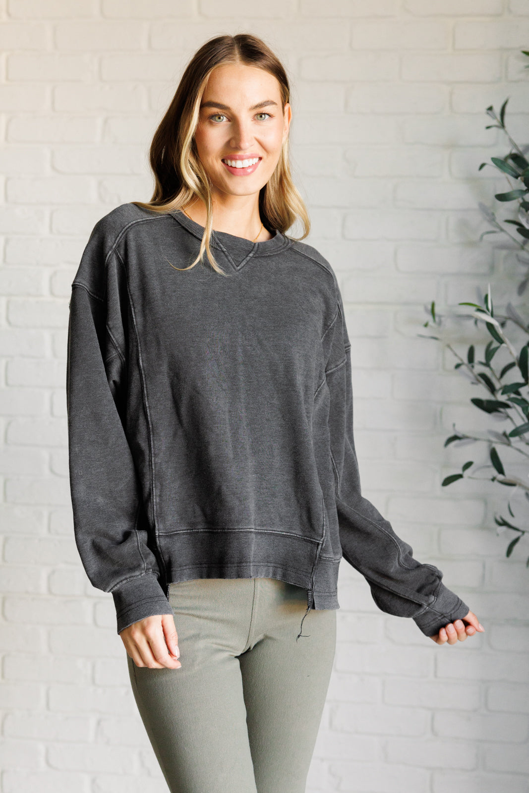 Rae Mode Quick Fix Mineral Wash Crew Neck Pullover in Black-Tops-Ave Shops-[option4]-[option5]-[option6]-[option7]-[option8]-Shop-Boutique-Clothing-for-Women-Online