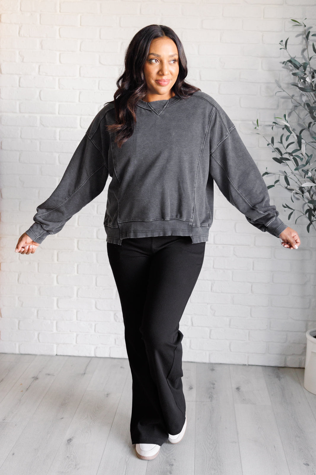 Rae Mode Quick Fix Mineral Wash Crew Neck Pullover in Black-Tops-Ave Shops-[option4]-[option5]-[option6]-[option7]-[option8]-Shop-Boutique-Clothing-for-Women-Online