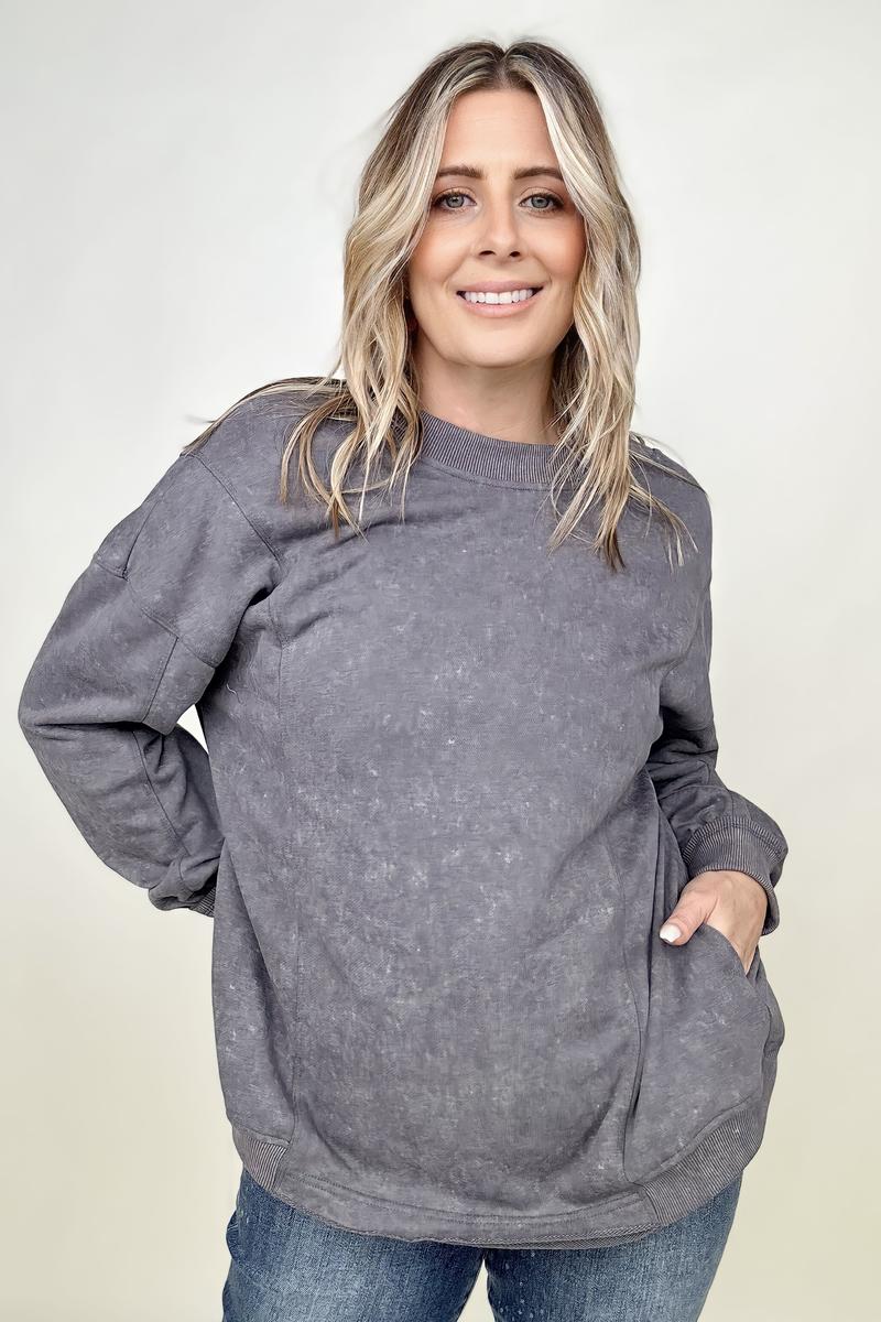 Twist Detail Reversible Oversized Sweatshirt With Pockets-Sweatshirts-Kiwidrop-Gray-S-[option4]-[option5]-[option6]-[option7]-[option8]-Shop-Boutique-Clothing-for-Women-Online