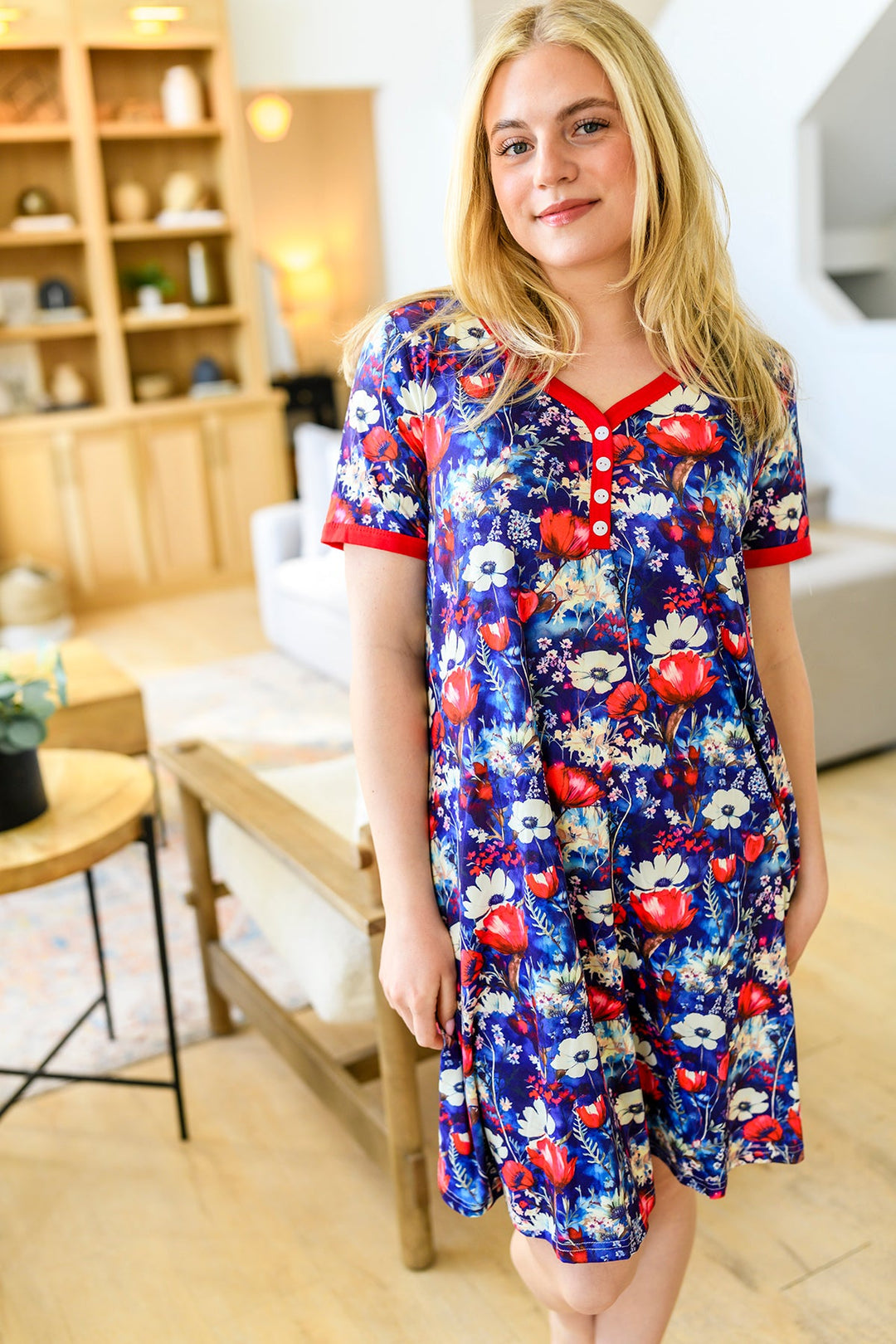 Shirley & Stone Short Sleeve Night Dress - Red Blue White Flora-Preorder Close 03.29.2024-Shirley & Stone-#2-Red Blue White-4XL-[option4]-[option5]-[option6]-[option7]-[option8]-Shop-Boutique-Clothing-for-Women-Online