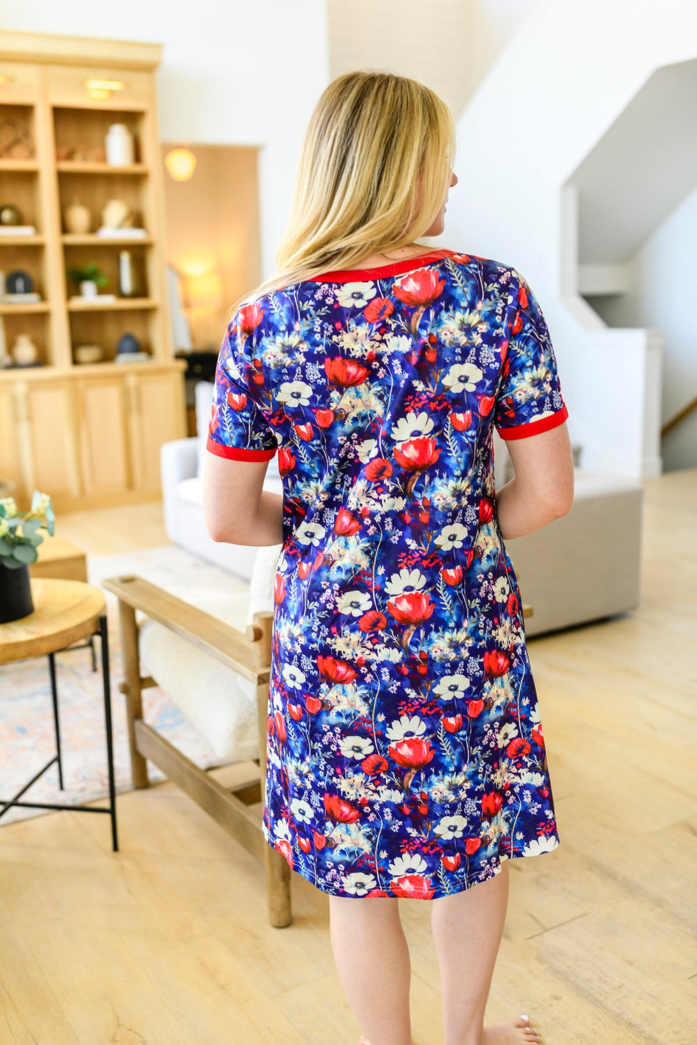 Shirley & Stone Short Sleeve Night Dress - Red Blue White Flora-Preorder Close 03.29.2024-Shirley & Stone-[option4]-[option5]-[option6]-[option7]-[option8]-Shop-Boutique-Clothing-for-Women-Online
