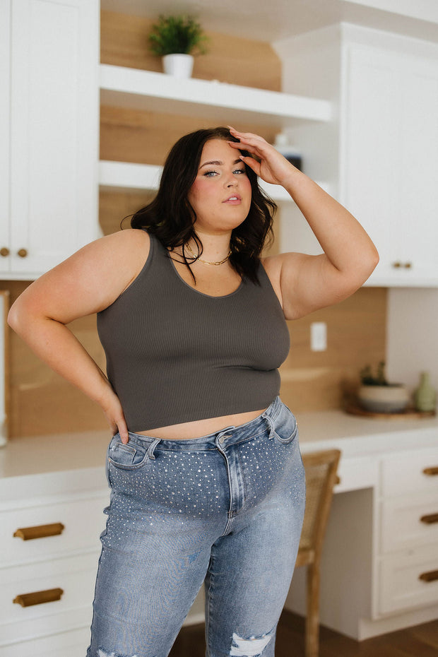 Relevant Ribbed Seamless Reversible Tank in Charcoal-Tops-Ave Shops-[option4]-[option5]-[option6]-[option7]-[option8]-Shop-Boutique-Clothing-for-Women-Online