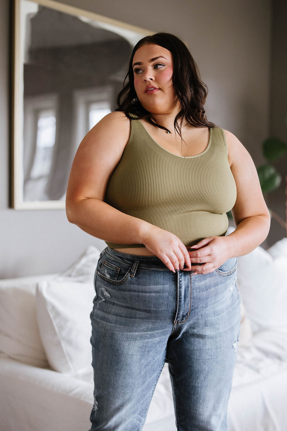 Relevant Ribbed Seamless Reversible Tank in Moss-Tops-Ave Shops-[option4]-[option5]-[option6]-[option7]-[option8]-Shop-Boutique-Clothing-for-Women-Online