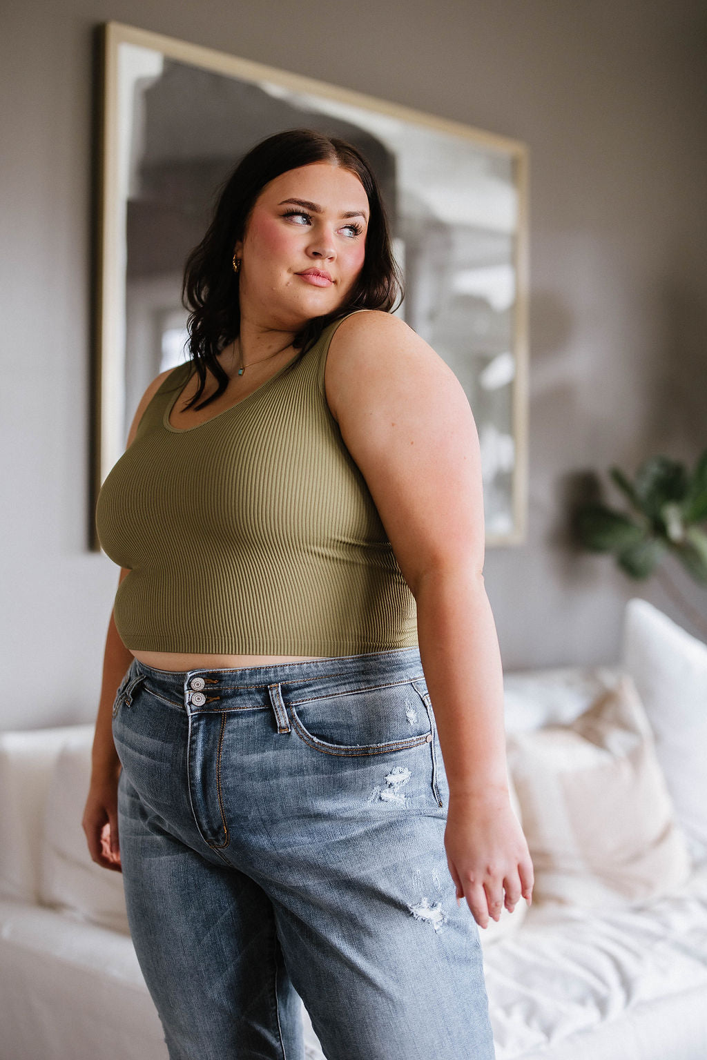 Relevant Ribbed Seamless Reversible Tank in Moss-Tops-Ave Shops-[option4]-[option5]-[option6]-[option7]-[option8]-Shop-Boutique-Clothing-for-Women-Online