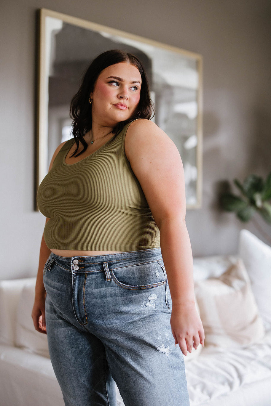 Relevant Ribbed Seamless Reversible Tank in Moss-Tops-Ave Shops-[option4]-[option5]-[option6]-[option7]-[option8]-Shop-Boutique-Clothing-for-Women-Online