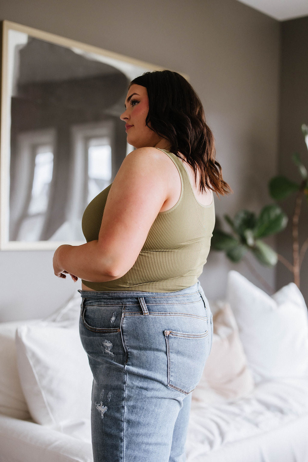 Relevant Ribbed Seamless Reversible Tank in Moss-Tops-Ave Shops-[option4]-[option5]-[option6]-[option7]-[option8]-Shop-Boutique-Clothing-for-Women-Online