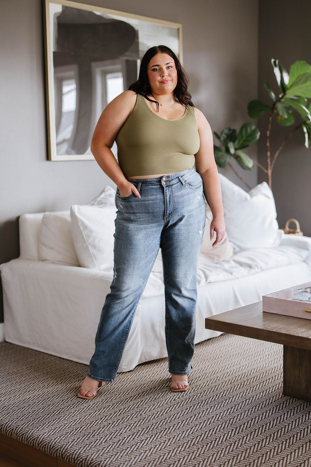 Relevant Ribbed Seamless Reversible Tank in Moss-Tops-Ave Shops-[option4]-[option5]-[option6]-[option7]-[option8]-Shop-Boutique-Clothing-for-Women-Online