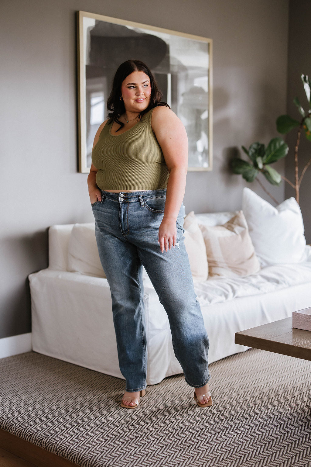 Relevant Ribbed Seamless Reversible Tank in Moss-Tops-Ave Shops-[option4]-[option5]-[option6]-[option7]-[option8]-Shop-Boutique-Clothing-for-Women-Online