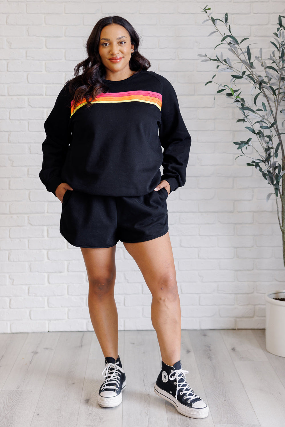 Retro Rainbow Shorts Set in Black-Sets-Ave Shops-[option4]-[option5]-[option6]-[option7]-[option8]-Shop-Boutique-Clothing-for-Women-Online