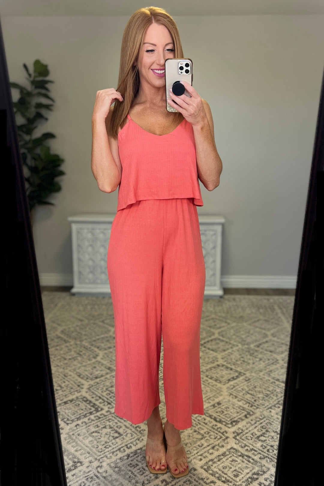 Ribbed Double Layer Jumpsuit in Deep Coral-Jumpsuits & Rompers-Ave Shops-[option4]-[option5]-[option6]-[option7]-[option8]-Shop-Boutique-Clothing-for-Women-Online
