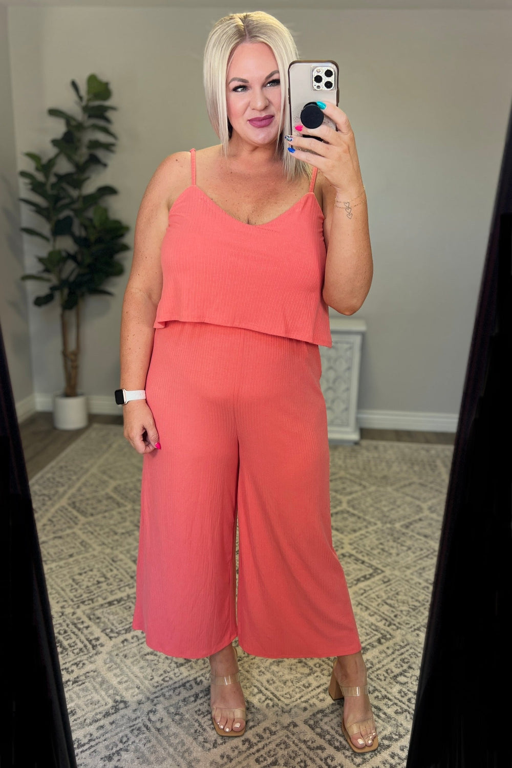 Ribbed Double Layer Jumpsuit in Deep Coral-Jumpsuits & Rompers-Ave Shops-[option4]-[option5]-[option6]-[option7]-[option8]-Shop-Boutique-Clothing-for-Women-Online