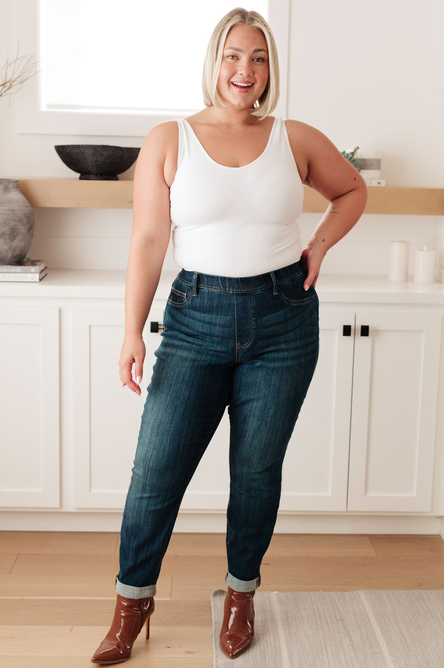 Judy Blue Rowena High Rise Pull On Double Cuff Slim Jeans-Denim-Ave Shops-[option4]-[option5]-[option6]-[option7]-[option8]-Shop-Boutique-Clothing-for-Women-Online