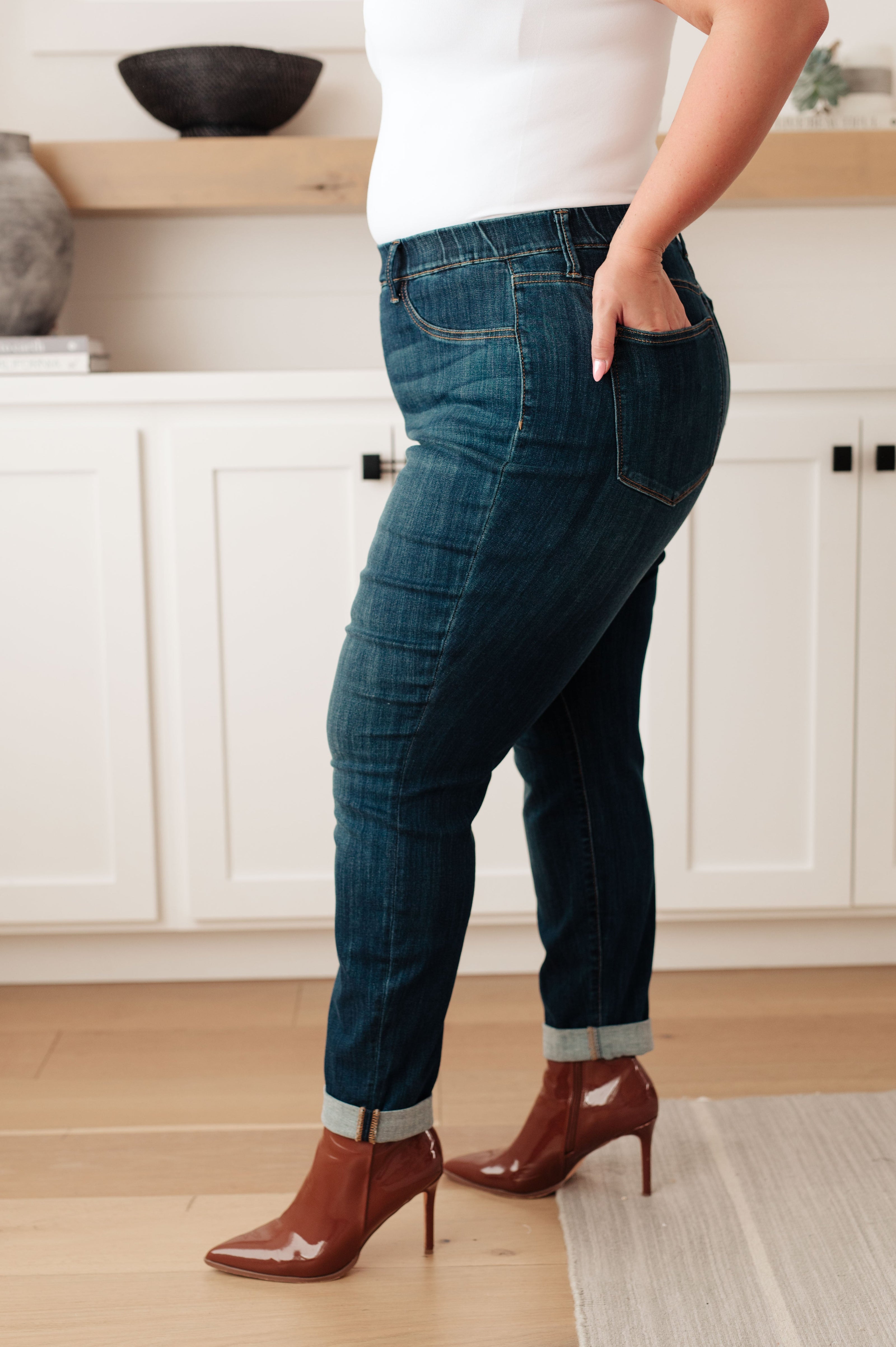 Judy Blue Rowena High Rise Pull On Double Cuff Slim Jeans-Denim-Ave Shops-[option4]-[option5]-[option6]-[option7]-[option8]-Shop-Boutique-Clothing-for-Women-Online