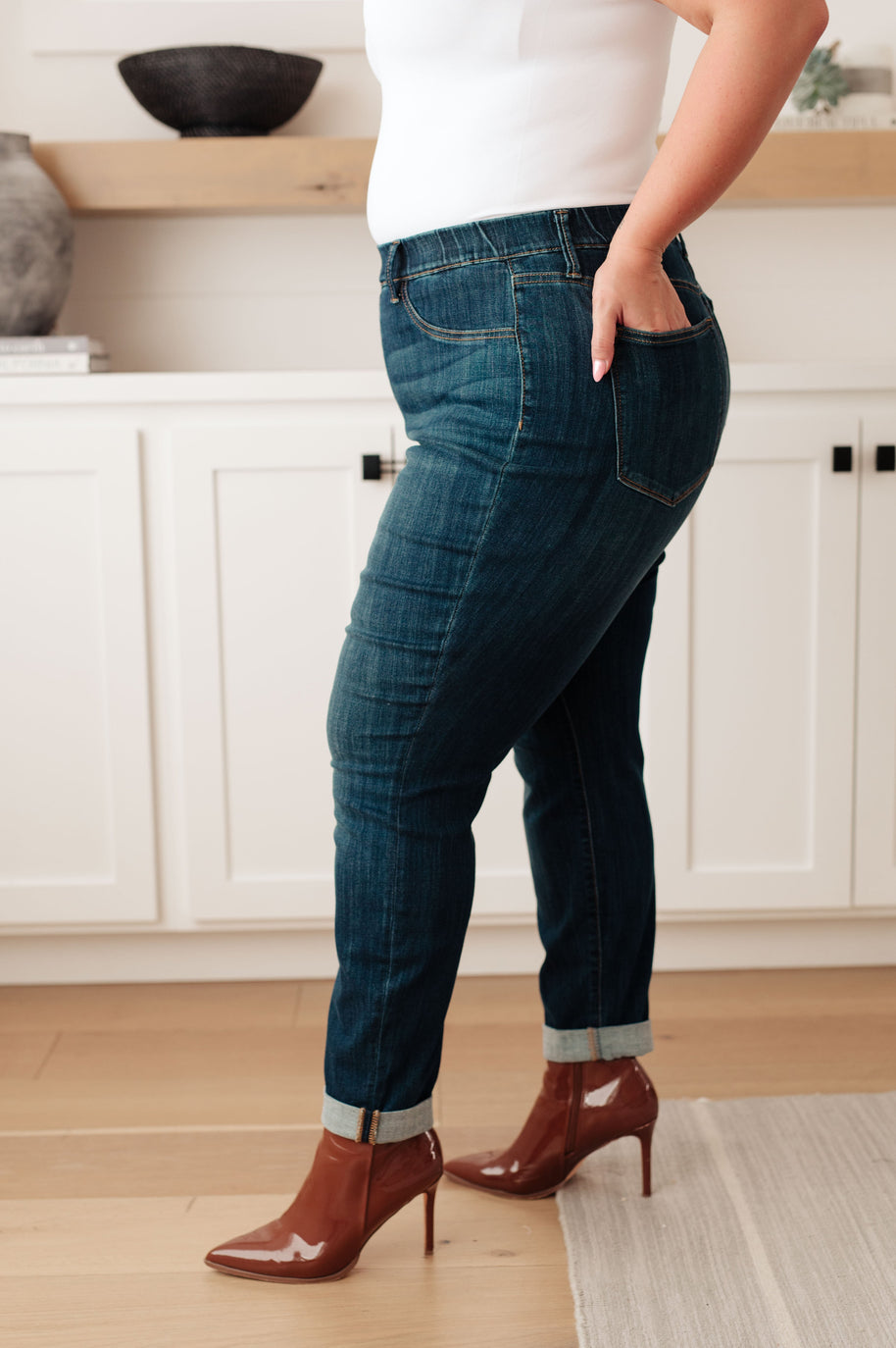 Judy Blue Rowena High Rise Pull On Double Cuff Slim Jeans-Denim-Ave Shops-[option4]-[option5]-[option6]-[option7]-[option8]-Shop-Boutique-Clothing-for-Women-Online
