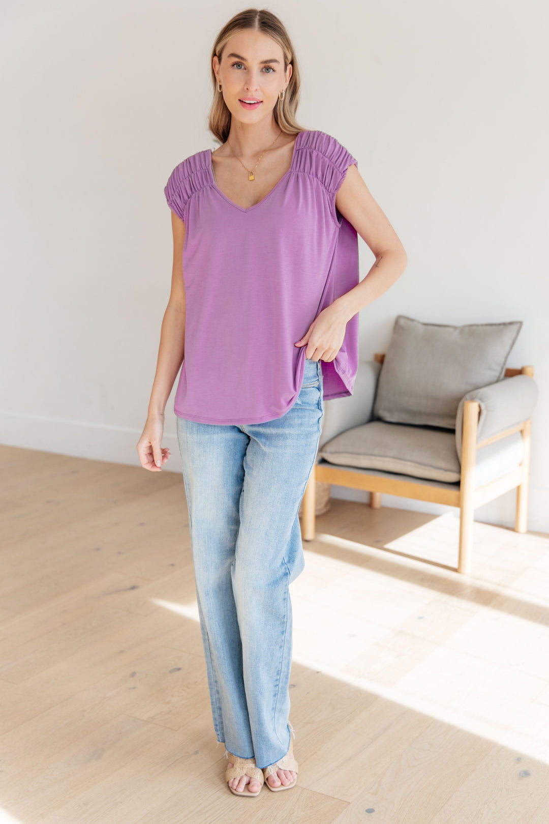 Ruched Cap Sleeve Top in Lavender-Womens-Ave Shops-[option4]-[option5]-[option6]-[option7]-[option8]-Shop-Boutique-Clothing-for-Women-Online