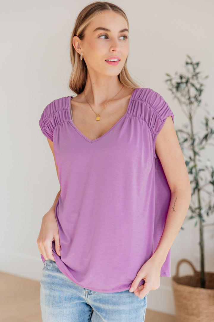 Ruched Cap Sleeve Top in Lavender-Womens-Ave Shops-[option4]-[option5]-[option6]-[option7]-[option8]-Shop-Boutique-Clothing-for-Women-Online