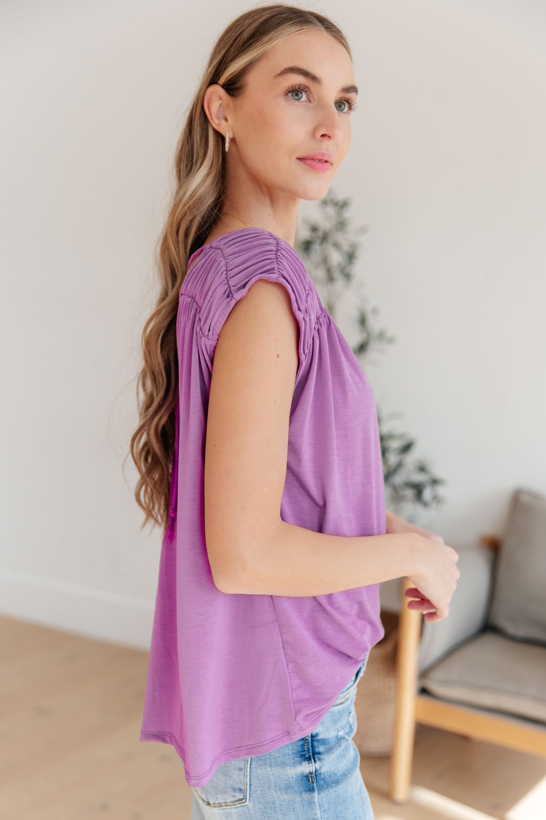 Ruched Cap Sleeve Top in Lavender-Womens-Ave Shops-[option4]-[option5]-[option6]-[option7]-[option8]-Shop-Boutique-Clothing-for-Women-Online