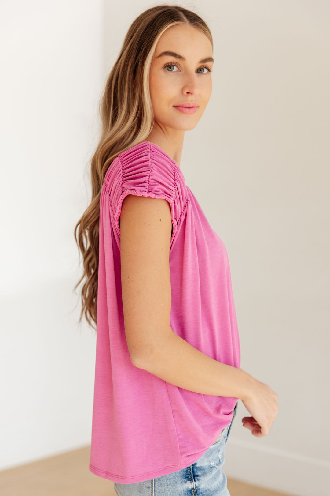 Ruched Cap Sleeve Top in Magenta-Womens-Ave Shops-[option4]-[option5]-[option6]-[option7]-[option8]-Shop-Boutique-Clothing-for-Women-Online