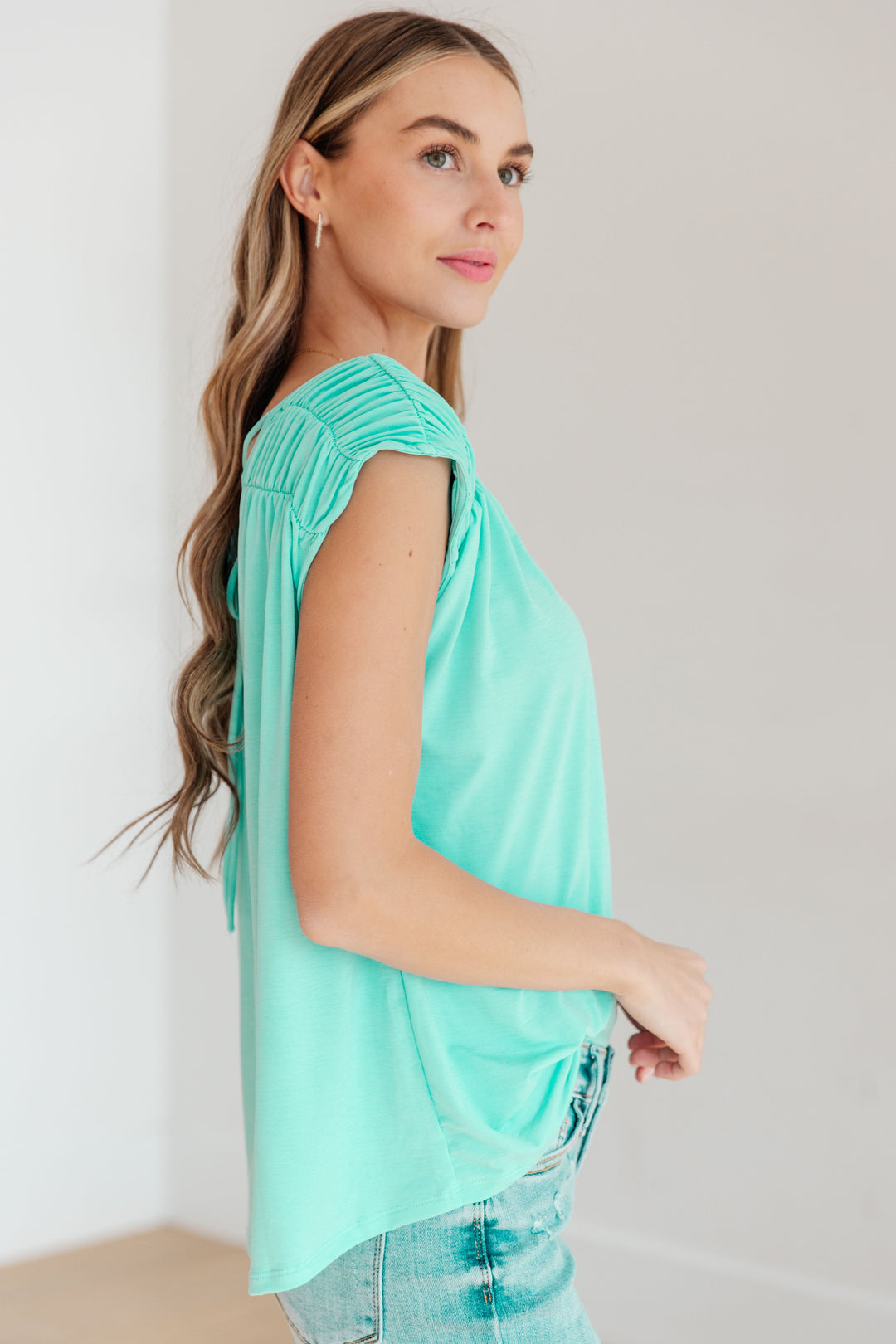 Ruched Cap Sleeve Top in Neon Blue-Womens-Ave Shops-[option4]-[option5]-[option6]-[option7]-[option8]-Shop-Boutique-Clothing-for-Women-Online